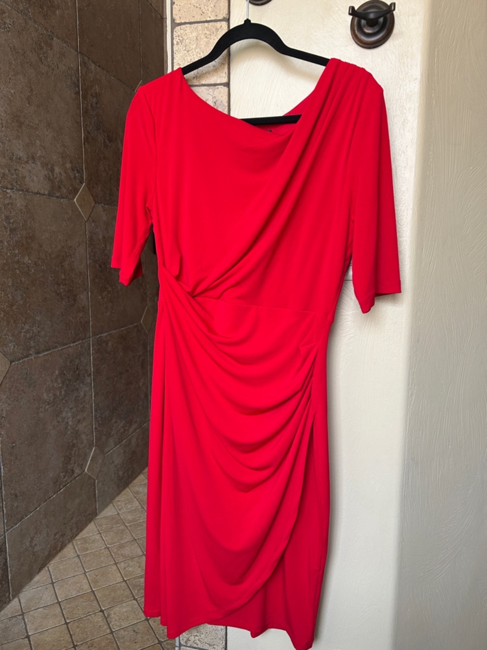 connected apparel Red Draped Midi Dress